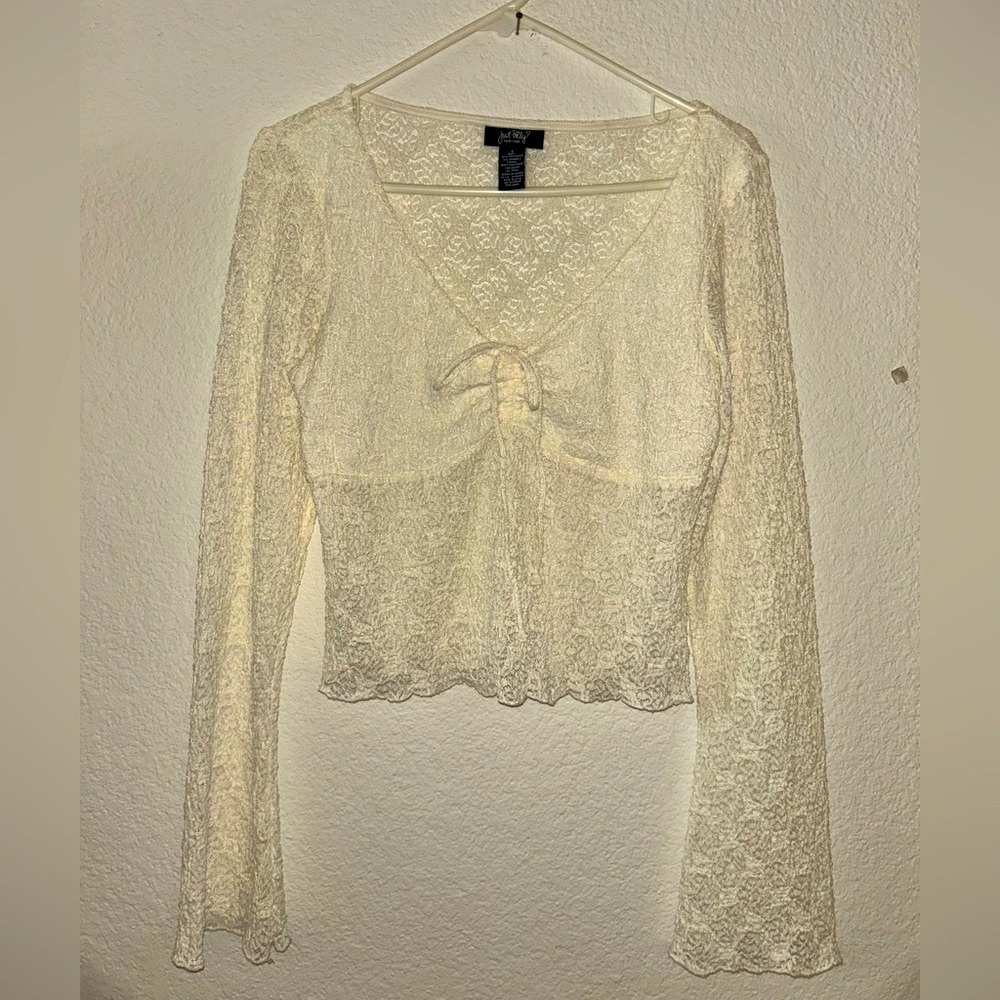 Forever 21 Cream Tie Front Crop Blouse